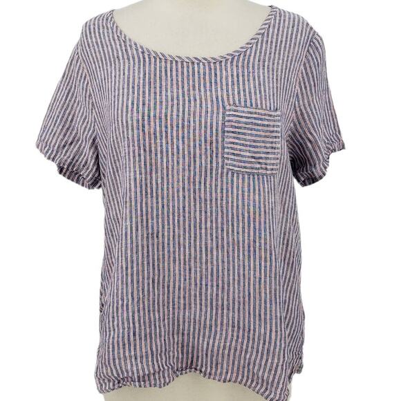 Nicole Miller Linen Top Red & Blue Stripe Size Medium - Picture 1 of 5